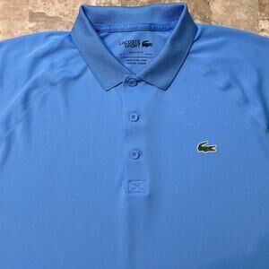 Lacoste Sport Polo Shirt Mens 2XL 7 Blue Solid Short Sleeve Tennis Ultra Dry